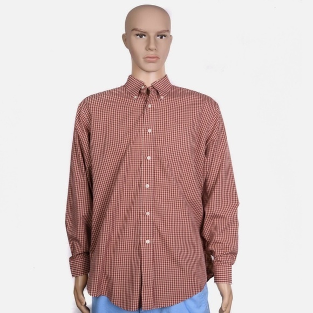LL Bean Men's Shirt Long Sleeve Size L Reg Red Plaid Cotton